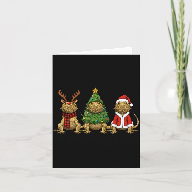 Retro Christmas Bearded Dragon Santa Reindeer  Karte (Vorderseite)