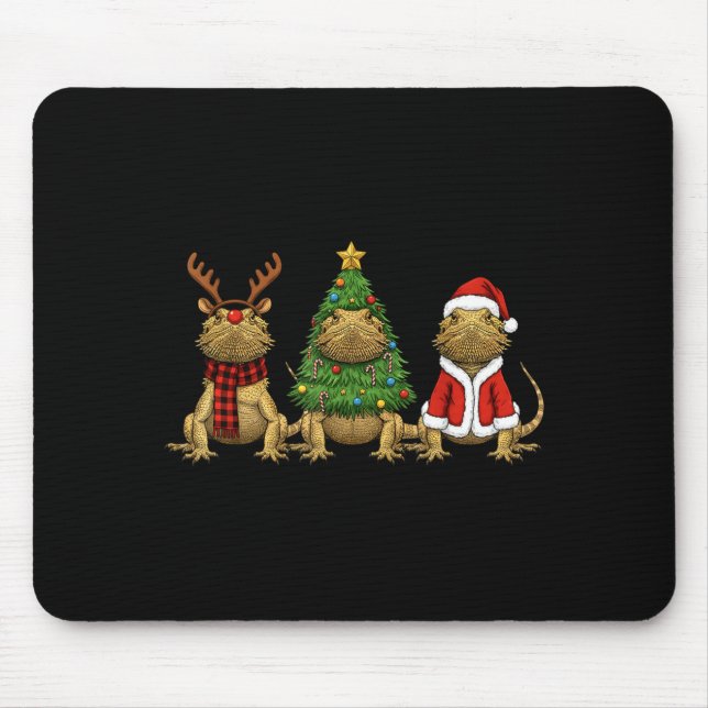 Retro Christmas Bearded Dragon Santa Reindeer  Mousepad (Vorne)
