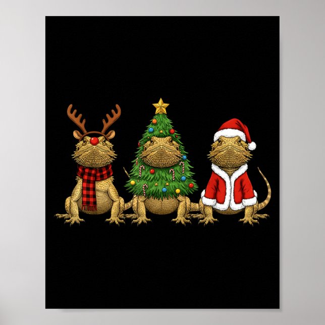 Retro Christmas Bearded Dragon Santa Reindeer  Poster (Vorne)