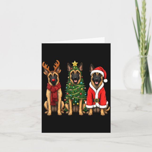 Retro Christmas Belgian Malinois Santa Reindeer Do Karte (Vorderseite)