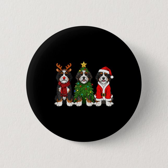 Retro Christmas Bernedoodle Santa Reindeer Dog Lov Button (Vorderseite)