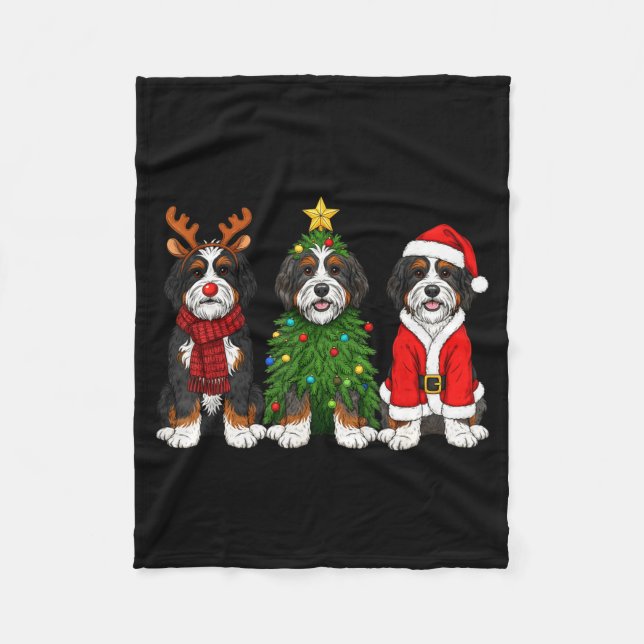 Retro Christmas Bernedoodle Santa Reindeer Dog Lov Fleecedecke (Vorderseite)