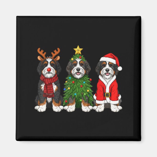 Retro Christmas Bernedoodle Santa Reindeer Dog Lov Magnet (Vorne)