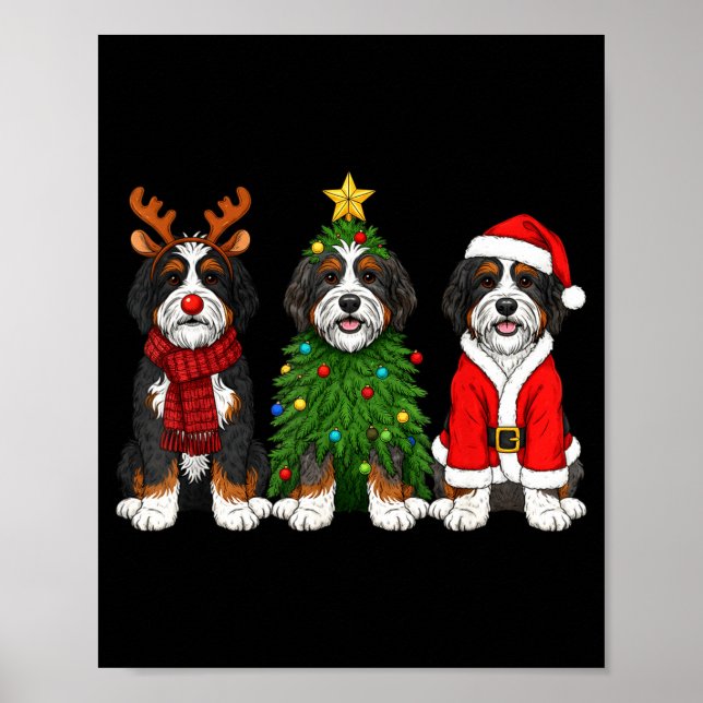 Retro Christmas Bernedoodle Santa Reindeer Dog Lov Poster (Vorne)
