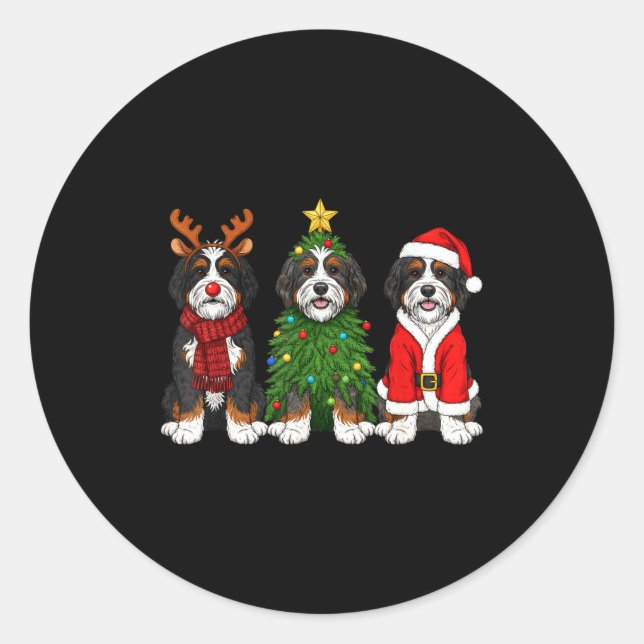Retro Christmas Bernedoodle Santa Reindeer Dog Lov Runder Aufkleber (Vorderseite)