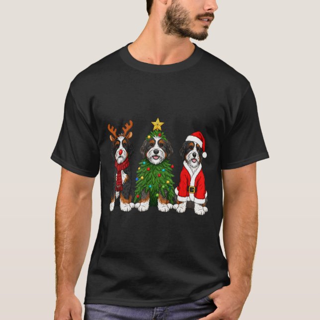 Retro Christmas Bernedoodle Santa Reindeer Dog Lov T-Shirt (Vorderseite)