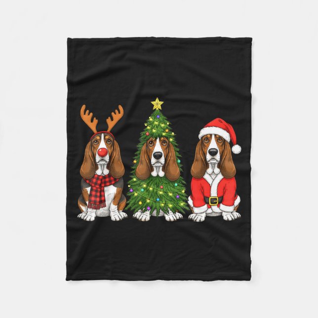 Retro Christmas Bet Hound Santa Reindeer Dog Lover Fleecedecke (Vorderseite)