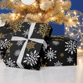 Retro Christmas Black und Gol Snow Flakes Vintag Geschenkpapier