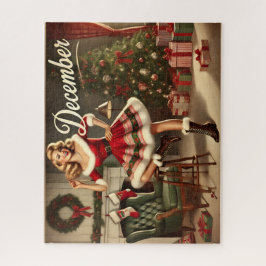 Retro Christmas Blonde Button-Up Girl Jigsaw Puzzle
