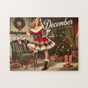 Retro Christmas Blonde Button-Up Girl Puzzle