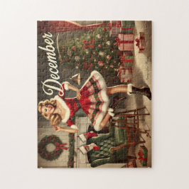 Retro Christmas Blonde Button-Up Girl Puzzle