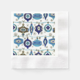 Retro Christmas, Blue and White Paper Napkins Serviette