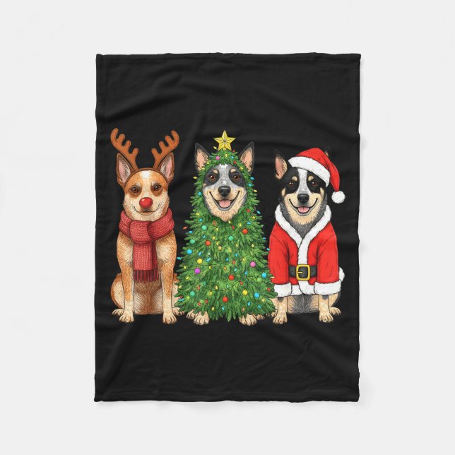 Retro Christmas Blue Heeler Santa Reindeer Dog Lov Fleecedecke (Vorderseite)
