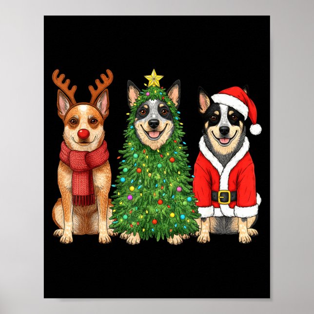 Retro Christmas Blue Heeler Santa Reindeer Dog Lov Poster (Vorne)
