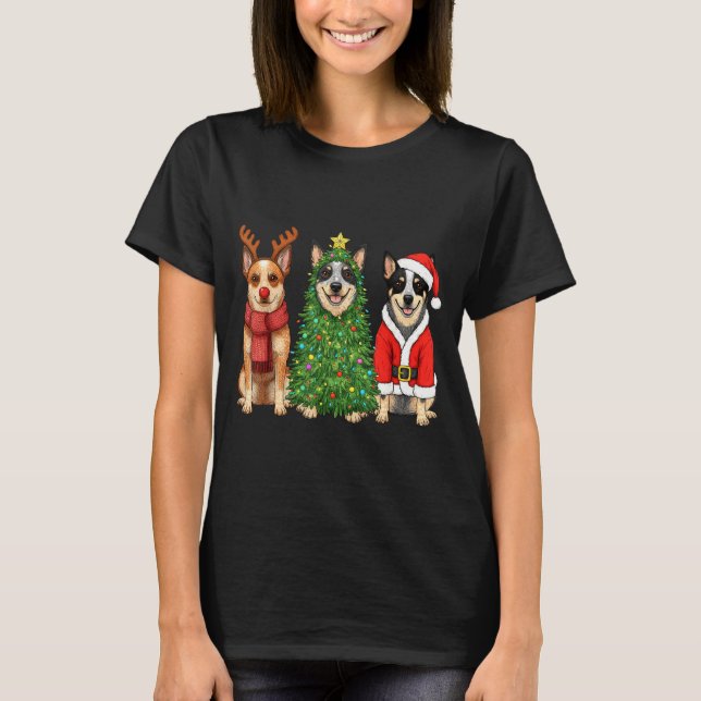 Retro Christmas Blue Heeler Santa Reindeer Dog Lov T-Shirt (Vorderseite)