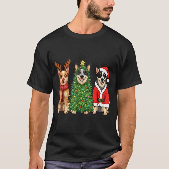 Retro Christmas Blue Heeler Santa Reindeer Dog Lov T-Shirt (Vorderseite)