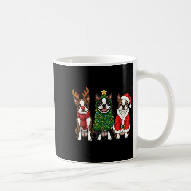 Retro Christmas Boston Terrier Santa Reindeer Dog  Kaffeetasse (Rechts)