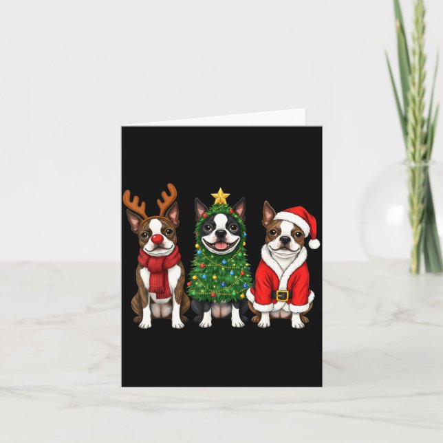 Retro Christmas Boston Terrier Santa Reindeer Dog  Karte (Vorderseite)