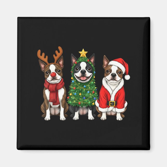 Retro Christmas Boston Terrier Santa Reindeer Dog  Magnet (Vorne)