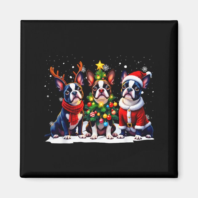 Retro Christmas Boston Terrier Santa Reindeer Dog  Magnet (Vorne)