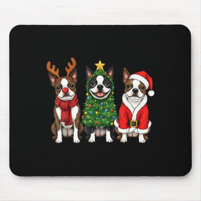 Retro Christmas Boston Terrier Santa Reindeer Dog  Mousepad (Vorne)