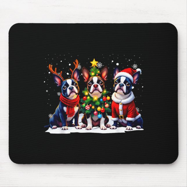 Retro Christmas Boston Terrier Santa Reindeer Dog  Mousepad (Vorne)