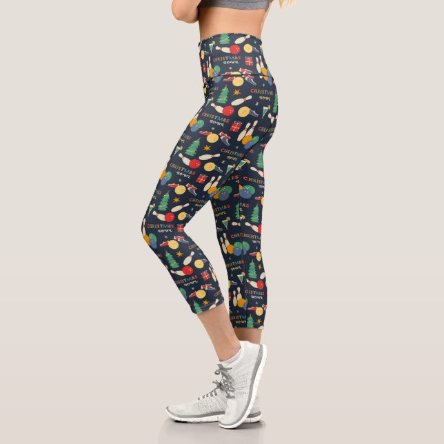 Retro Christmas Bowling Pattern Capri Leggings (Links)
