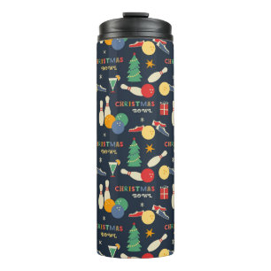 Retro Christmas Bowling Pattern Thermosbecher