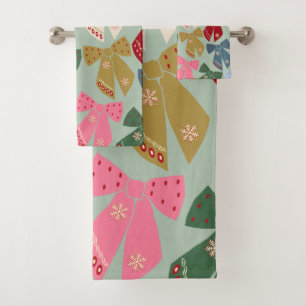 Retro Christmas Bows Coquette Badhandtuch Set