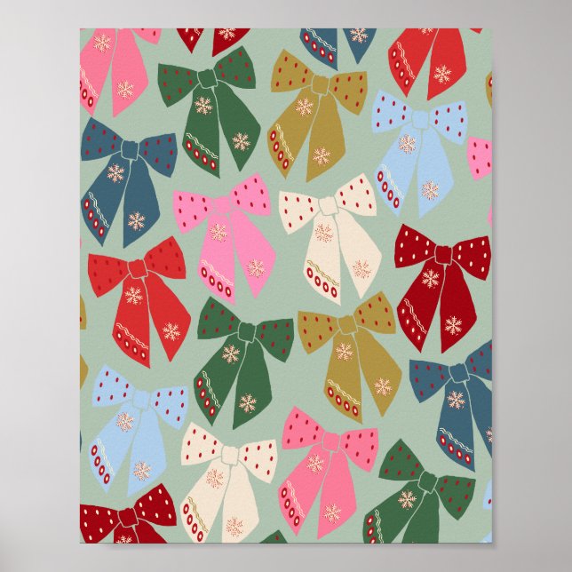 Retro Christmas Bows Coquette Poster (Vorne)