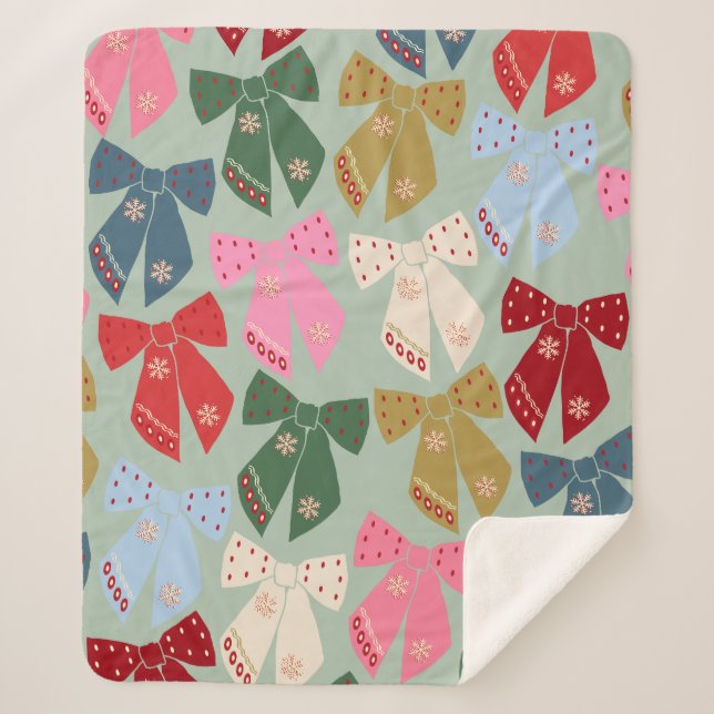 Retro Christmas Bows Coquette Sherpadecke (Vorderseite)