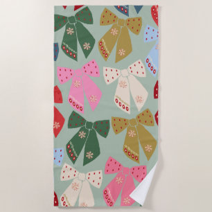 Retro Christmas Bows Coquette Strandtuch