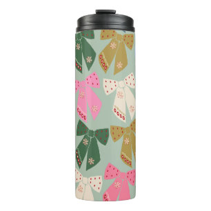 Retro Christmas Bows Coquette Thermosbecher