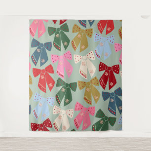 Retro Christmas Bows Coquette Wandteppich
