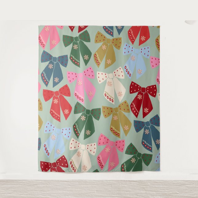 Retro Christmas Bows Coquette Wandteppich (Vorderseite)