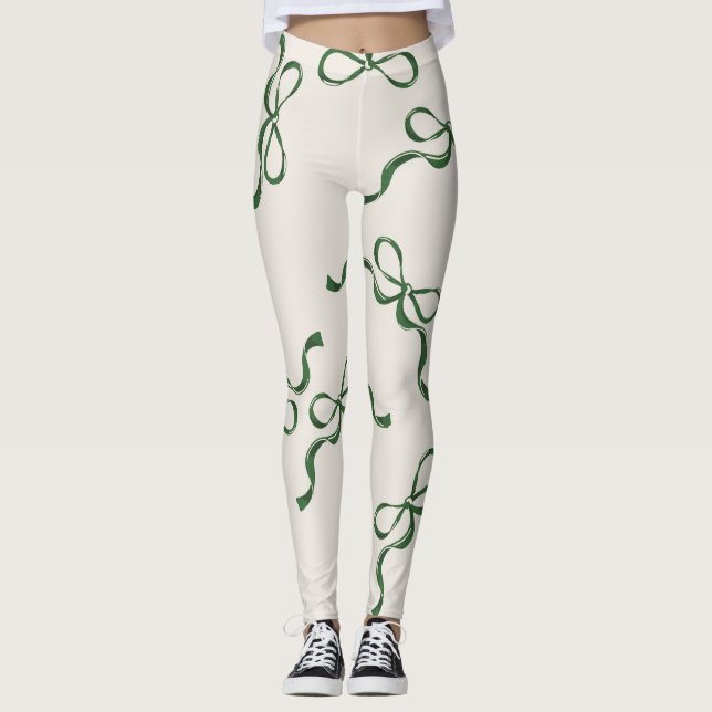 Retro Christmas Bows Holiday Classic Green Leggings (Vorderseite)
