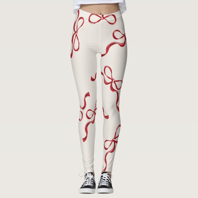 Retro Christmas Bows Holiday Classic rot Leggings (Vorderseite)