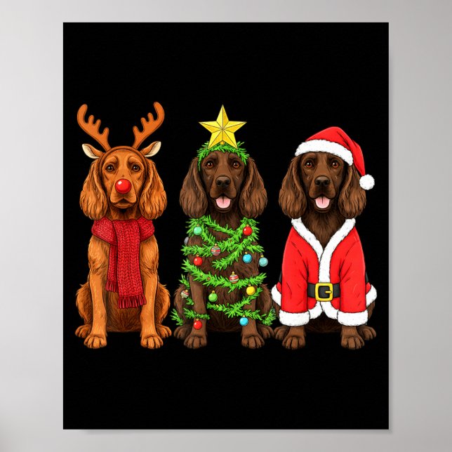 Retro Christmas Boykin Spaniel Santa Reindeer Dog  Poster (Vorne)
