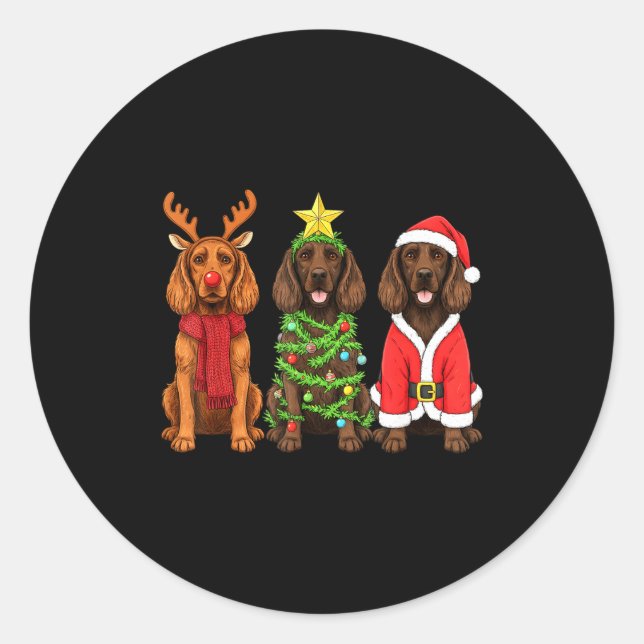 Retro Christmas Boykin Spaniel Santa Reindeer Dog  Runder Aufkleber (Vorderseite)