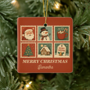 Retro Christmas Briefmarke Collage Keramikornament