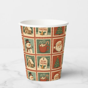 Retro Christmas Briefmarke Collage Pappbecher