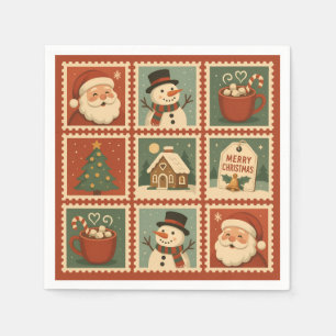 Retro Christmas Briefmarke Collage Serviette