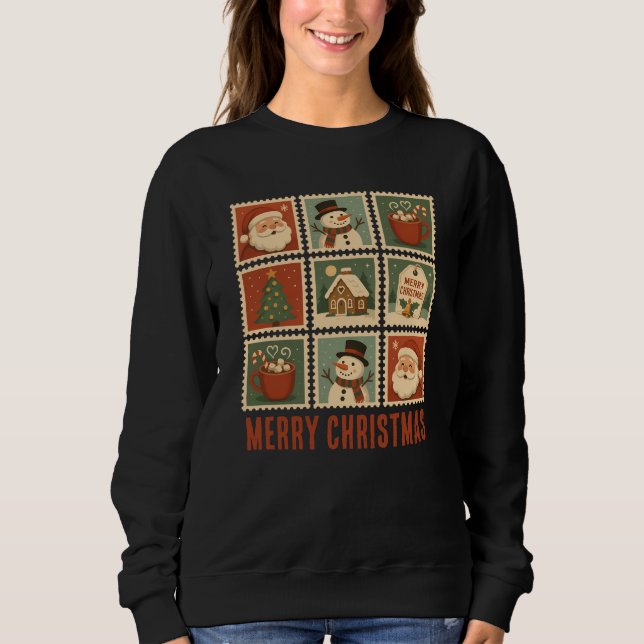 Retro Christmas Briefmarke Collage Sweatshirt (Vorderseite)