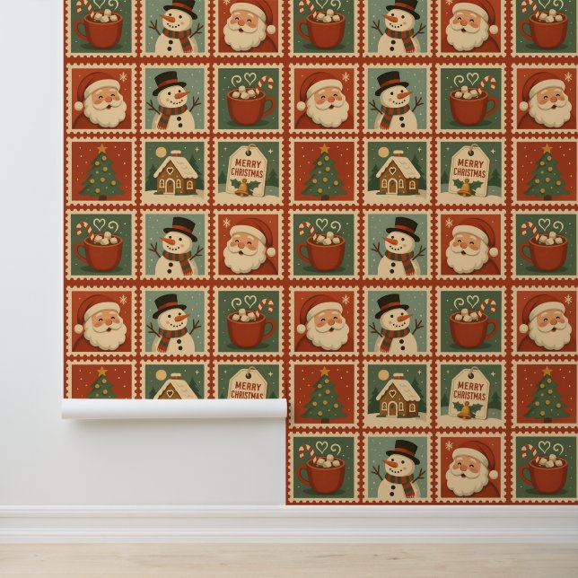 Retro Christmas Briefmarke Collage Tapete (Anwendung)