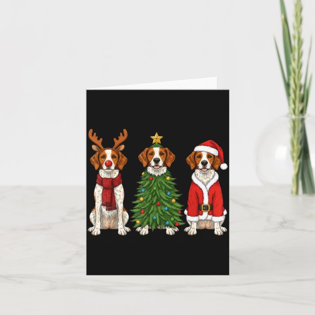Retro Christmas Brittany Spaniel Santa Reindeer Do Karte (Vorderseite)