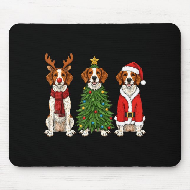 Retro Christmas Brittany Spaniel Santa Reindeer Do Mousepad (Vorne)