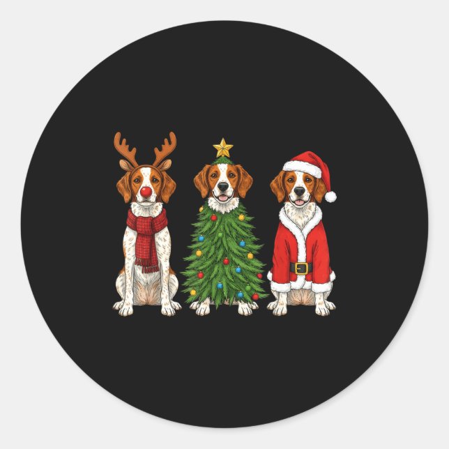 Retro Christmas Brittany Spaniel Santa Reindeer Do Runder Aufkleber (Vorderseite)