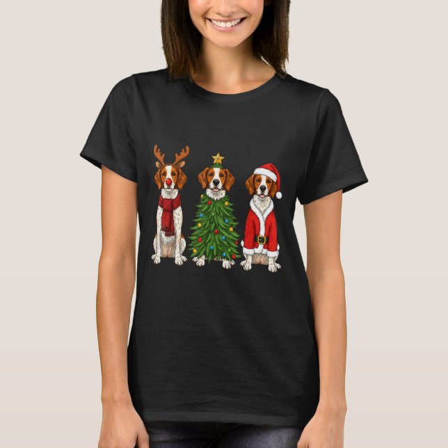 Retro Christmas Brittany Spaniel Santa Reindeer Do T-Shirt (Vorderseite)