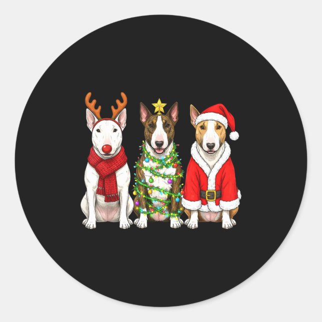 Retro Christmas Bull Terrier Santa Reindeer Dog Lo Runder Aufkleber (Vorderseite)