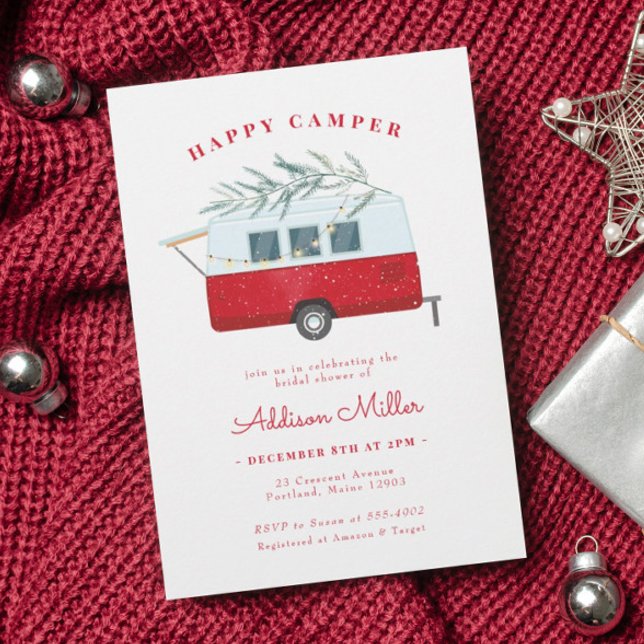 Retro Christmas Camper Red Holiday Brautparty Einladung (Von Creator hochgeladen)